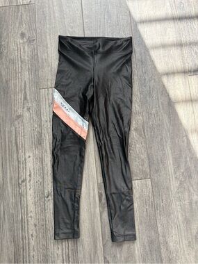 Koral Black Leggings with Pink & Silver Diagonal Stripes